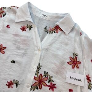 NWT Anthropologie KINDRED White Embroidered Blouse Top Tab Slv Gold Thread Sz 3X